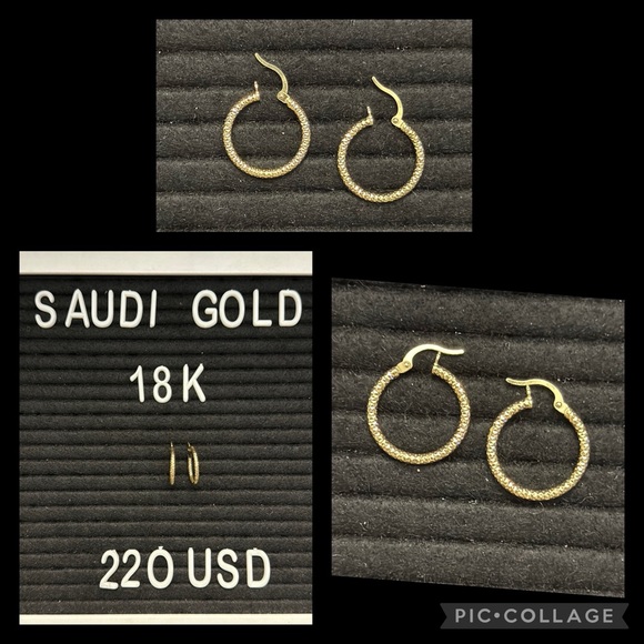 18K SAUDI GOLD HOOPS EARRINGS - Picture 1 of 4